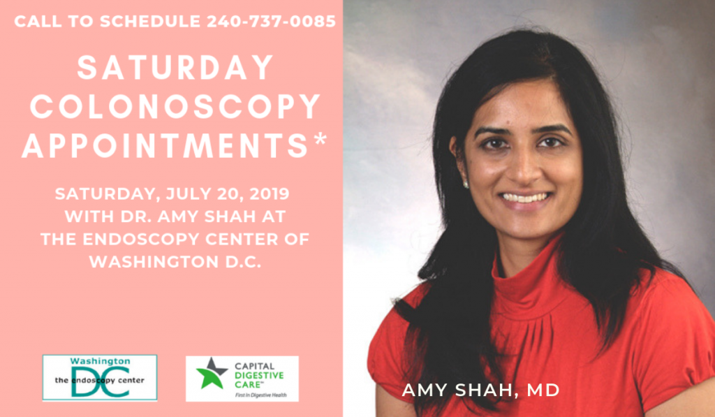 Saturday Colonoscopy Screening Days Poster featuring Amy Shah, MD