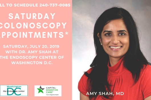Saturday Colonoscopy Screening Days Poster featuring Amy Shah, MD