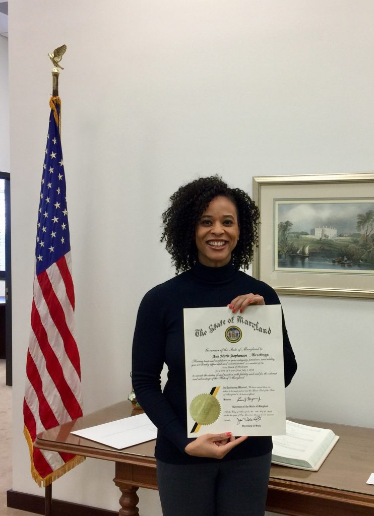 Dr. Ann Marie Stephenson with State Board of Physicians Certificate